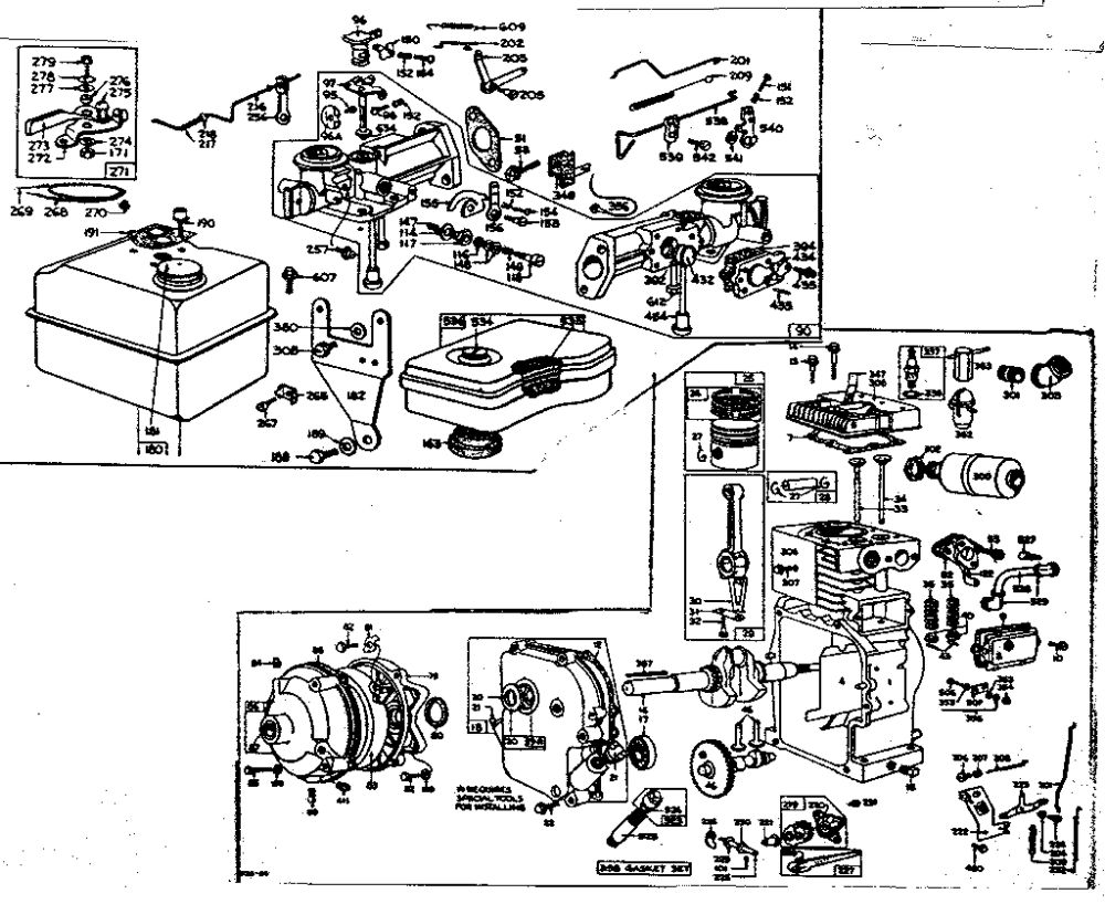 Cylinder, Piston, Connecting Rod And Crankshaft Diagram and Parts List for 140200-140257 0110 - 0146 Briggs and Stratton Engine